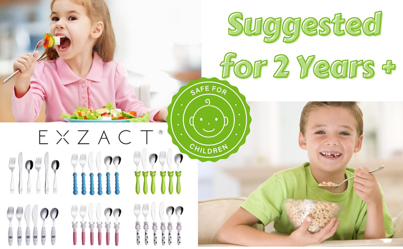 [Australia] - Exzact Kids Flatware 6 Pieces Stainless Steel Children Silverware 2 x Forks, 2 x Knives, 2 x Spoons,Toddler Utensils, Dishwasher Safe, 24 Months+ (Dinosaurs Engraved) 6 Piece Set Dinosaurs x 6 