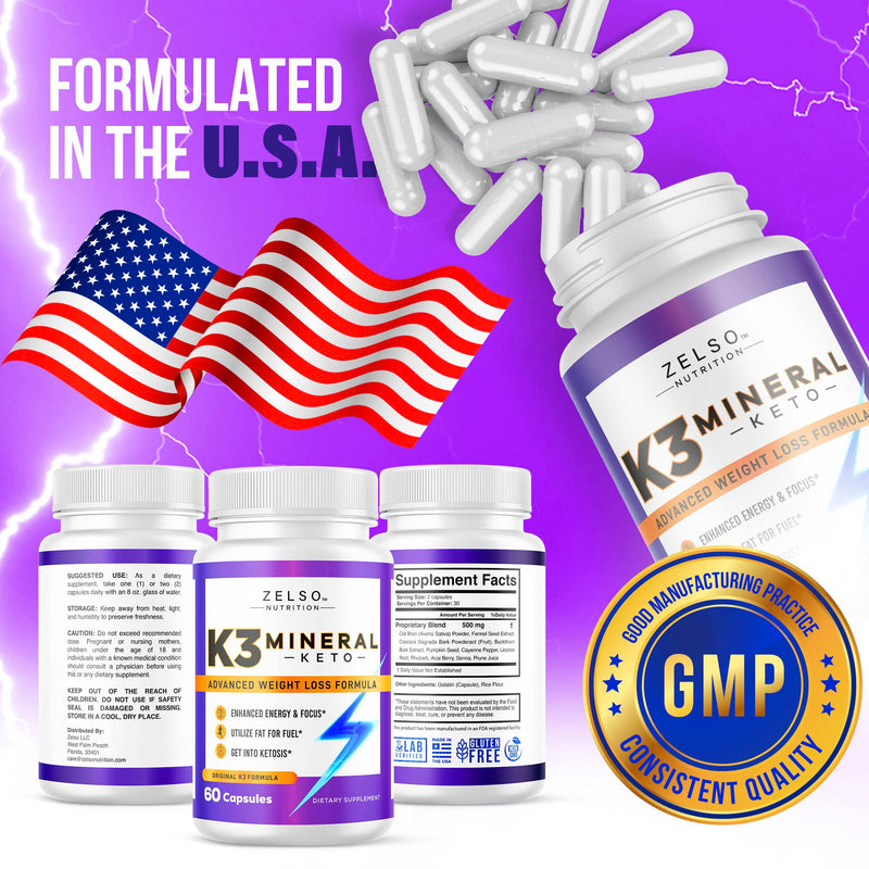 [Australia] - (2 Pack) K3 Mineral Keto Pills by Zelso Nutrition, Advanced K3 Pill Formula for Men and Women - Emily, 60 Day Supply (120 Capsules) 60 Count (Pack of 2) 