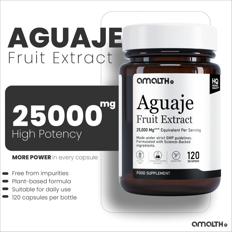 Aguaje Fruit Extract 1000mg Capsules – High Potency Aguaje Supplement – 120 Capsules – Premium Natural Plant Extract – Daily Wellness Formula