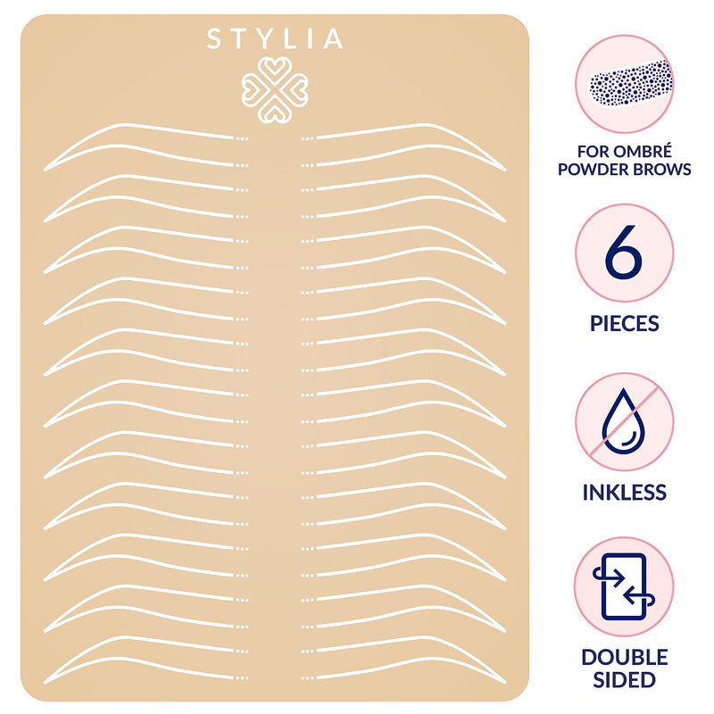 [Australia] - Stylia Microblading Practice Skins: Inkless, Realistic Fake Skin Sheets for Eyebrow Tattoo Training, 6 Count, Ivory 6 Ombre Double Sided 