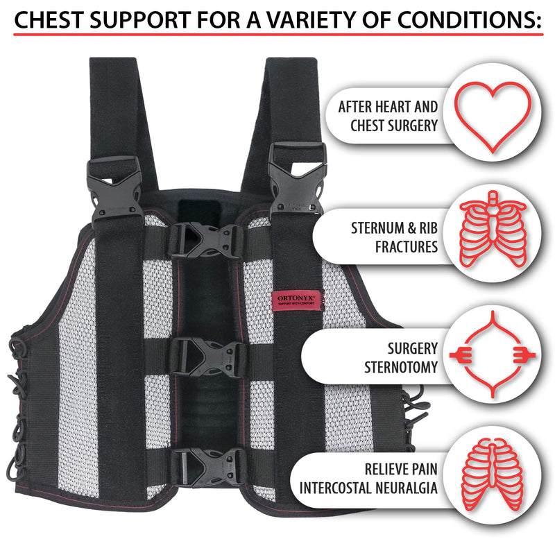 [Australia] - ORTONYX Sternum and Thorax Support Chest Brace Post Open Heart Surgery Sternum Fractures Rehabilitation / ACHB5255-XL XL (Chest: 41.5"-46.5") Black/Gray 