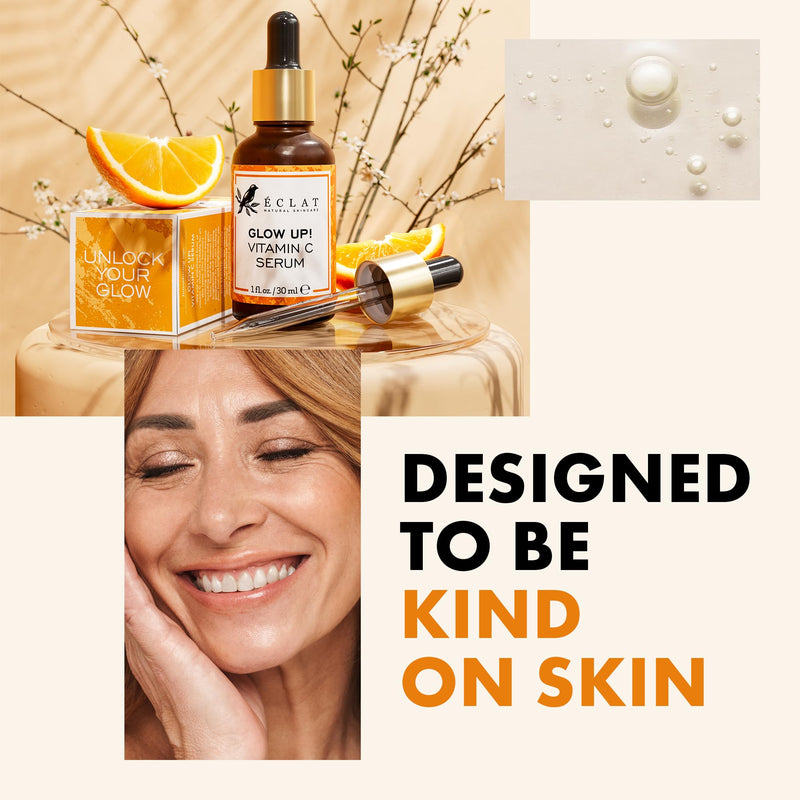 Eclat Skincare Vitamin C Serum + Anti Aging Face Cream Set – Vit C with Hyaluronic Acid, Ferulic Acid & Vitamin E + Collagen Peptide Moisturizer – Brightening & Anti Wrinkle Skin Care Duo for Women