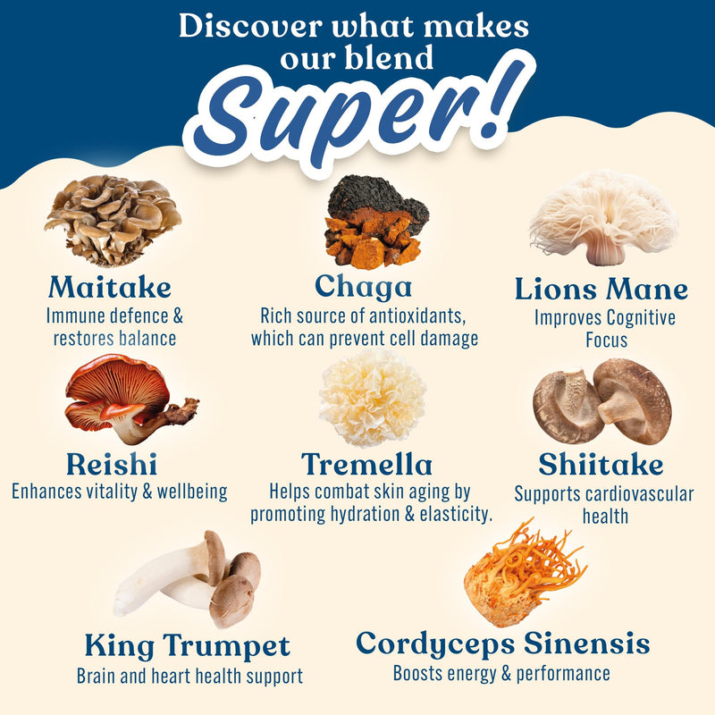 Applied Nutrition Mushroom Superblend - Lions Mane, Reishi, Chaga, Shiitake, Maitake, Tremella, Cordyceps Sinensis, King Trumpet | Vegan & Gluten Free (160g – 40 Servings) Unflavoured 160 g (Pack of 1)