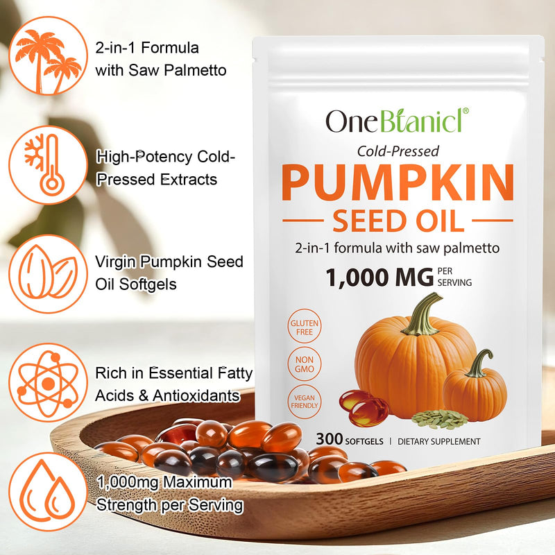 [Australia] - Pumpkin Seed Oil with Saw Palmetto Capsules, 300 Softgels Cold Pressed, Pure Virgin Oil, Essential Fatty Acids & Phytosterols, Supports Hair, Urinary, Bladder & Prostate Health, Dietary Supplement 300 Count (Pack of 1) 