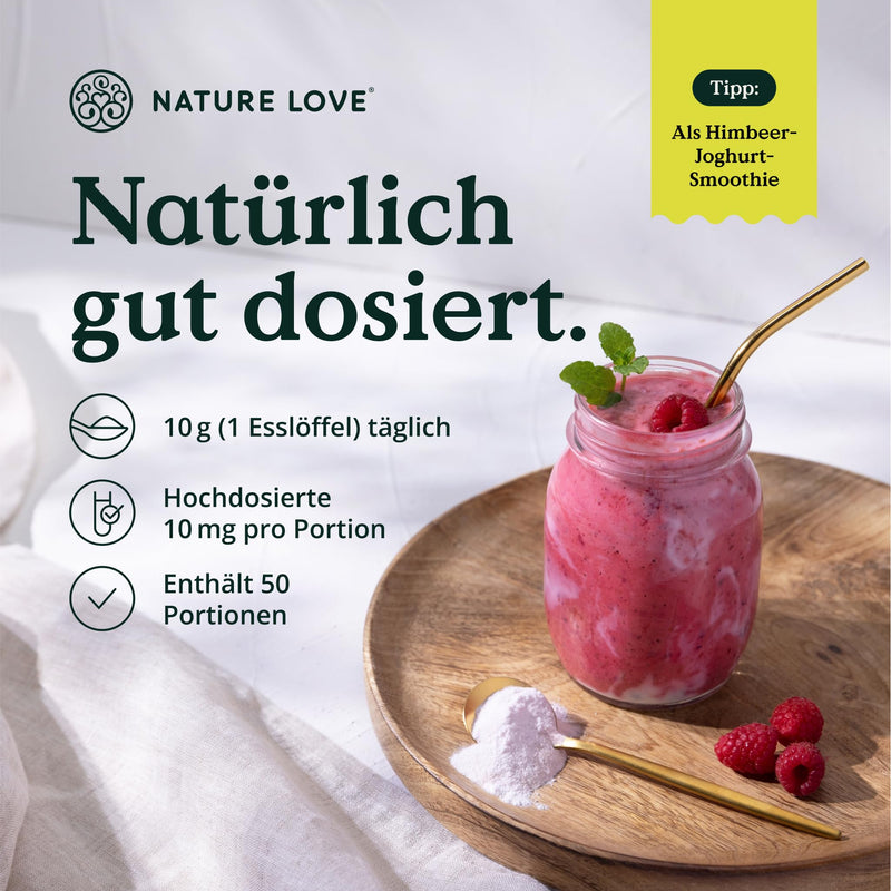 [Australia] - NATURE LOVE® Vegan Collagen - 500g powder - collagen vegan - raspberry flavor - purely plant-based alternative to collagen powder - laboratory tested, produced in Germany 