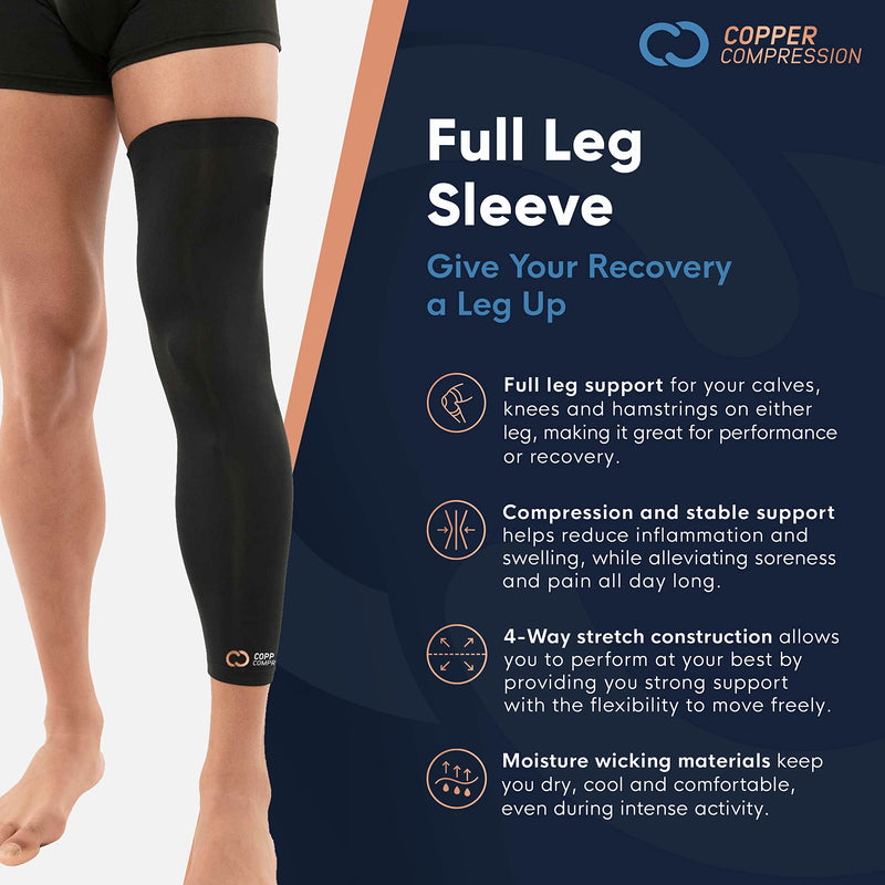 [Australia] - Copper Compression Leg Compression Sleeve - Copper Infused Knee Stabilizer Brace for Running, Meniscus Tear, ACL, MCL, Arthritis, Joint Pain Relief - Thigh & Calf Support for Men & Women Medium Black 