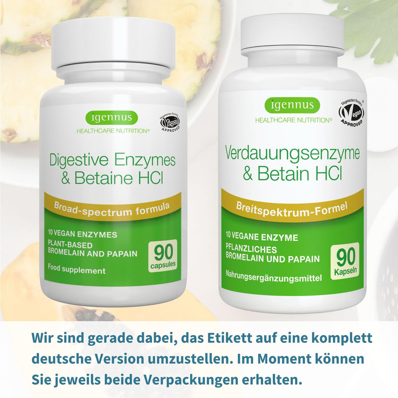 [Australia] - Digestive enzyme complex with betaine HCl & bromelain, 10 vegan enzymes with papain & lipase, comprehensive digestive aid, hypoallergenic, 90 capsules, from Igennus 