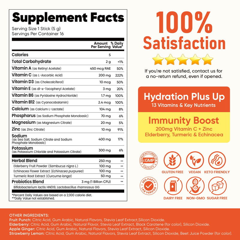 Venture Pal 2-in-1 Hydration Electrolytes Bundle – Focus & Immune Support Powder Packets, 7 Electrolytes, Vitamins, Magnesium, Lion’s Mane, L-Theanine, Elderberry, Sugar Free Drink Mix, 32 Sticks