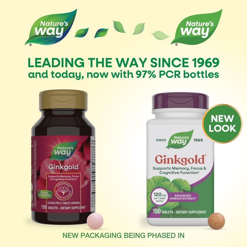[Australia] - Nature's Way Ginkgold Advanced Ginkgo Extract, Supports Memory, Focus & Cognitive Function*, Ginkgo Biloba Extract, 150 Tablets (Packaging May Vary) 