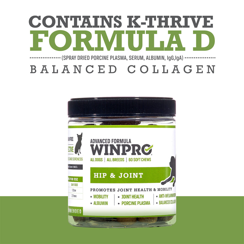 WINPRO | Dog Hip and Joint Supplement, Plasma-Powered Chews for Joint Support in Dogs of All Breeds and Sizes, Fast Acting with Collagen, 60 Count, Made in USA - PawsPlanet Australia