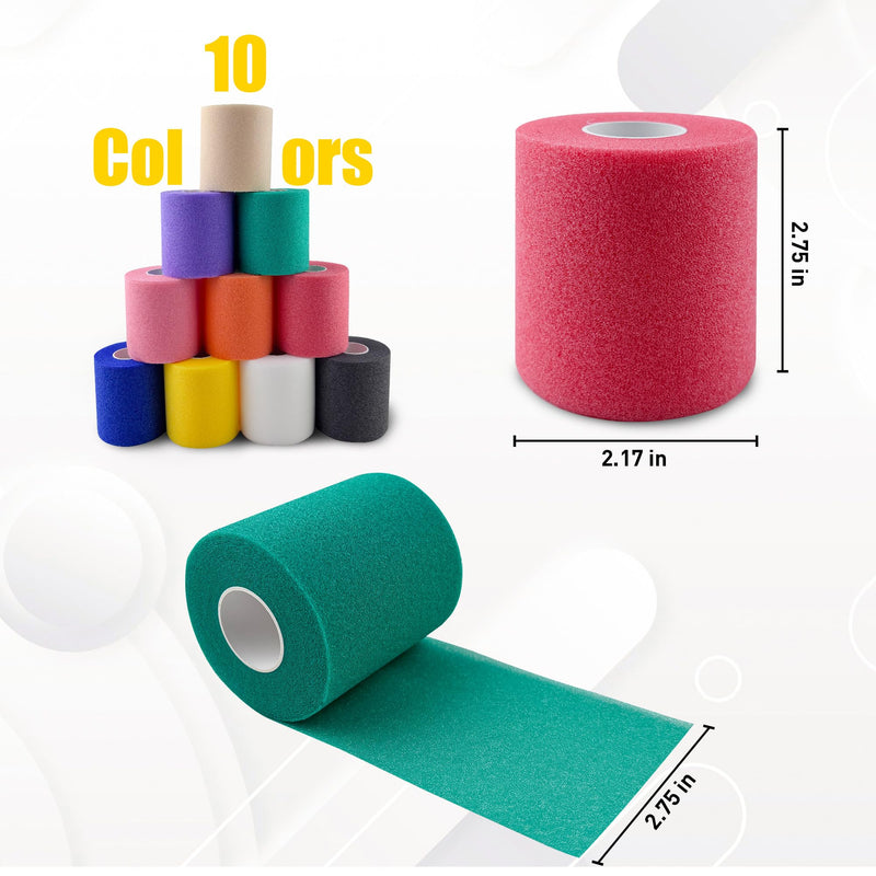 10PC Prewrap Athletic Tape 2.76 Inches X 12 Yards Pre Wrap for Hair Soccer Foam Underwrap Sports Wrap Prewrap Athletic Tape for Hair Pre Wrap Tape for Wrists Elbows Knees Ankles Hair Soccer