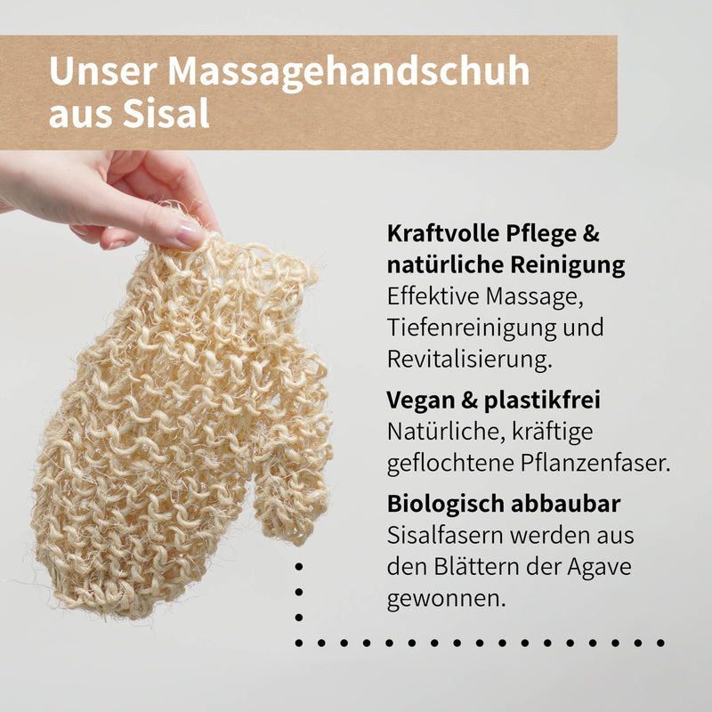 [Australia] - Niyok® massage glove made of sisal • Gentle cleansing & massage for body & face • Natural peeling glove • Body scrub glove • Shower glove for body peeling • Vegan knitted massage glove 