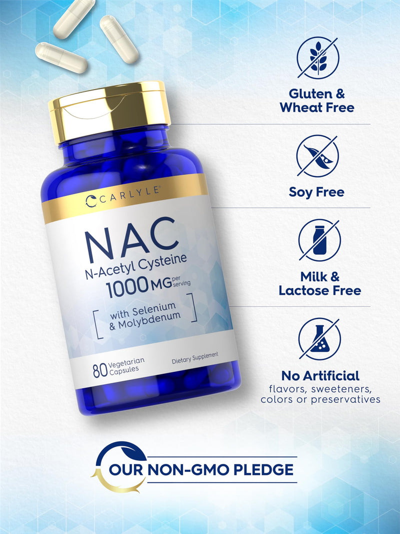[Australia] - Carlyle NAC Supplement N-Acetyl Cysteine | 1000 mg | 80 Capsules | with Selenium & Molybdenum | Vegetarian, Non-GMO & Gluten Free 