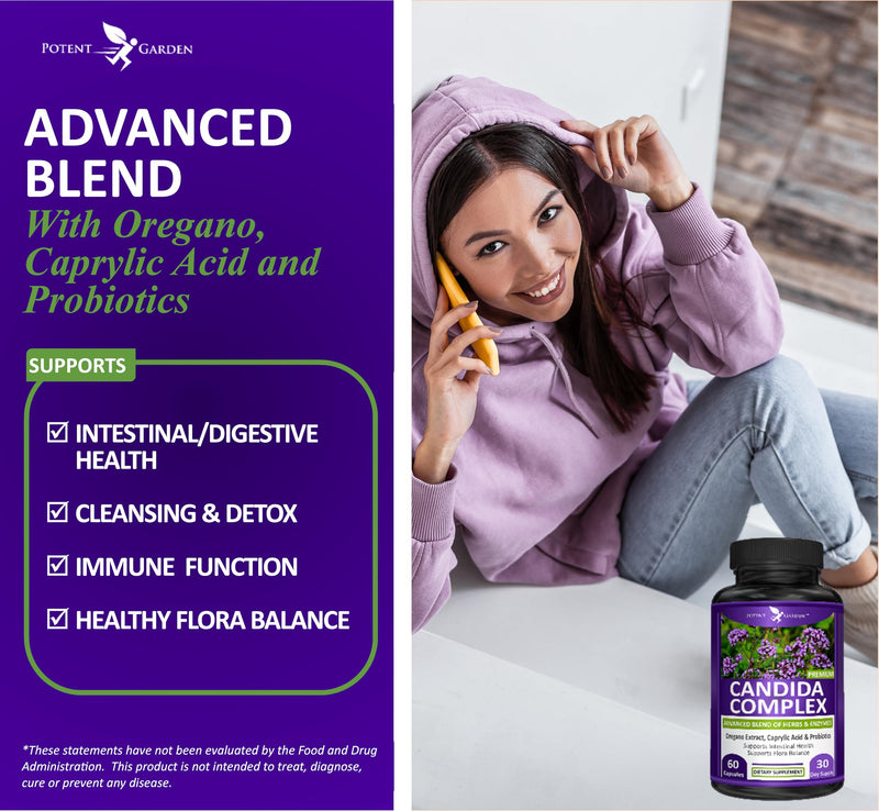 [Australia] - Candida Complex - Oregano and Caprylic Acid Blend, Gut Flora Balance Complex, Intestinal Health & Immune Support with Herbs & Probiotics, Gut Health Supplements for Women & Men 60 Count 