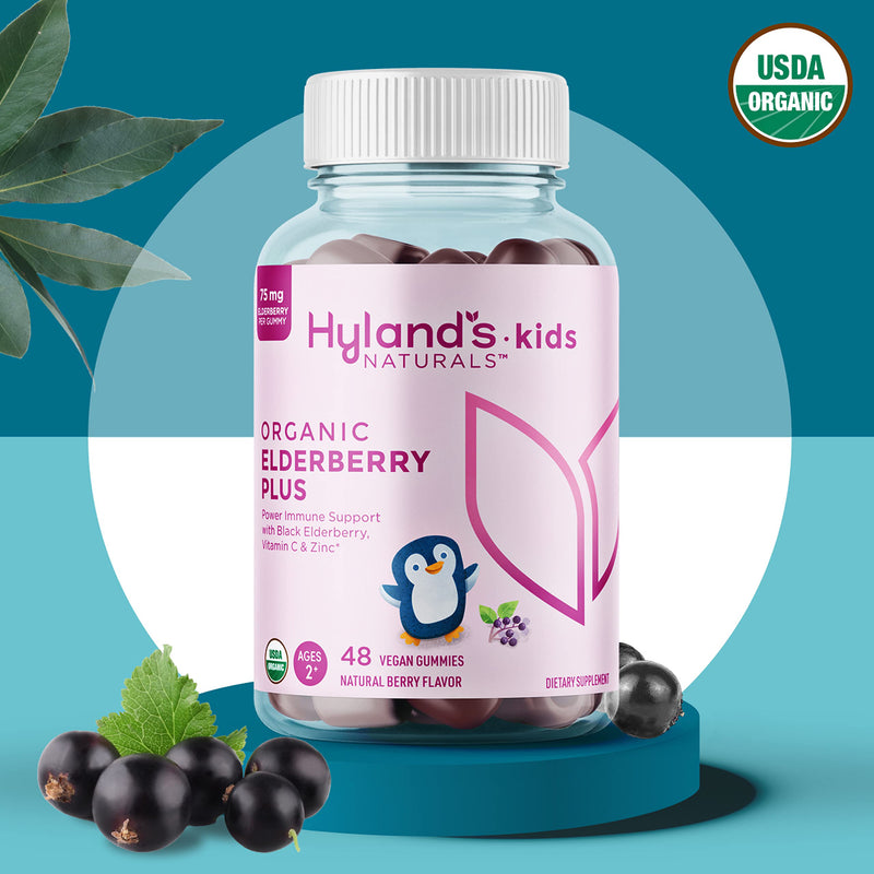 Hyland's Kids Organic Elderberry Plus Gummies, Organic Black Elderberry with ZINC and Vitamin C, Immune Support for Children, 48 Vegan Gummies (Pack of 2) Kids - 96 Count