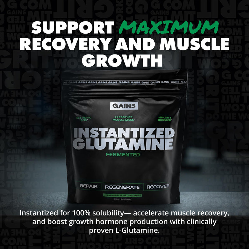 [Australia] - Gains in Bulk L-Glutamine, Gluten Free Glutamine Powder for Muscle Recovery and Growth, Post Workout Support, Amino Acid Supplement, Promotes Protein Synthesis, Non GMO, Unflavored, 90 Servings 