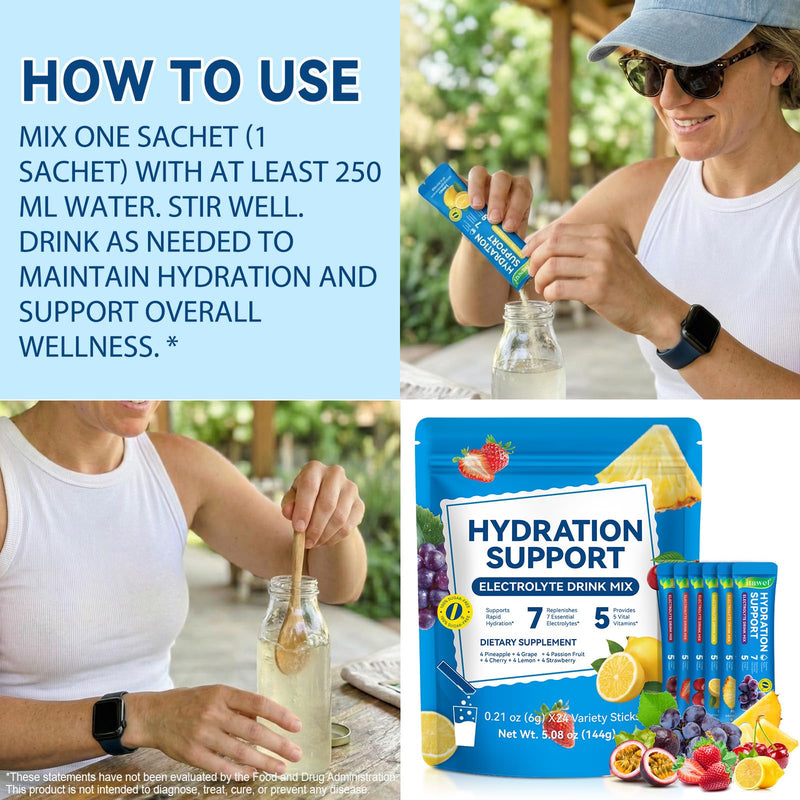 Electrolyte Hydration Powder Packets (24 Pack) – Organic Sugar-Free, 0 Calorie Electrolyte Drink Mix for Rehydration and Dehydration Relief, Variety Pack of Daily IV Liquid (2) 2