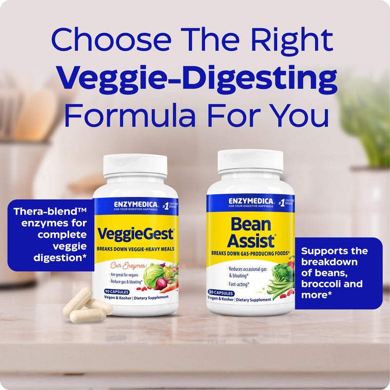 ENZYMEDICA - VeggieGest (60 Capsules) | Food Intolerance Digestive Enzymes Supplement | Digestive Enzymes Blend for Vegan, Vegetarian and Plant Based Diets, Nutrient Supplements, Gut Health Supplement