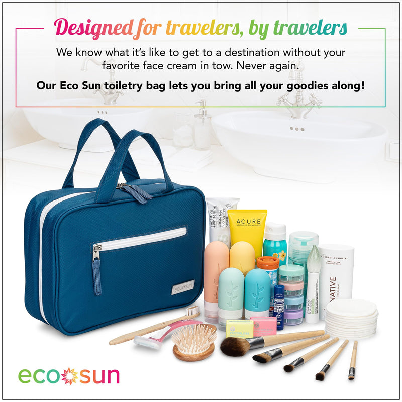 Eco Sun Hanging Travel Toiletry Bag — Designed in Hawaii — Water-Resistant Travel Organizer for Bathroom Accessories (Blue) Blue
