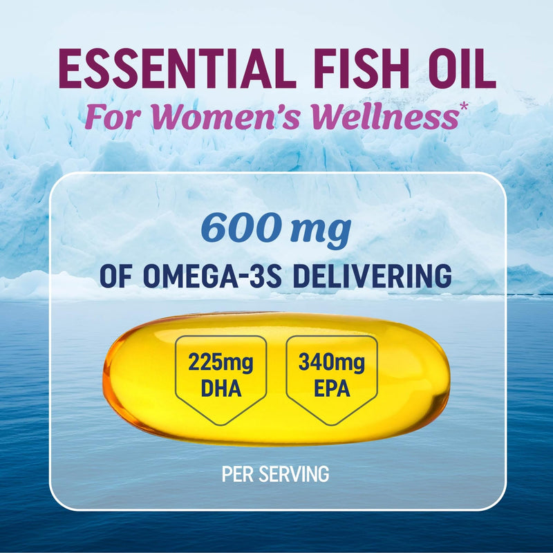 Omega 3 Supplement for Women | Fish Oil with Evening Primrose | Hormone Balance, Skin & Wellness Support | 600MG Omega3 + 800MG Evening Primrose | Fish Oil Omega 3 Supplements for Women | 120 Ct.