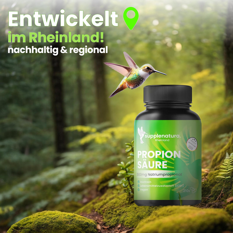 [Australia] - Propionic acid - 210 capsules (500mg) - high-purity sodium propionate - laboratory tested - vegan - German production - propionic acid capsules from SUPPLENATURA® neutral in taste 