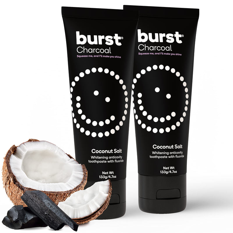 BURST Charcoal Whitening Toothpaste for Adults (4.7oz/2 Pack) | for Sensitive Teeth with Cavity Fighting Fluoride & Xylitol | Vegan | Gluten & SLS Free | Coconut Salt Charcoal: Coconut Salt 2 Pack