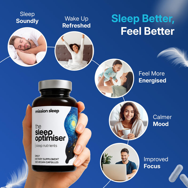 The Sleep Optimiser Sleeping Capsules - Non Melatonin Tablets Sleep Supplement for Adults with Magnesium Glycinate, L Theanine, Apigenin & Zinc - Nutrient-Based Sleeping Aid Suitable for Long Term Use