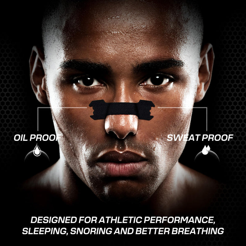 [Australia] - Slim Performance Nose Strips for Breathing (60 Ct) - Oil & Sweat Proof Adhesive - Extra Strength Athletic Nasal Strips for Sleeping - Boosts Oxygen Intake & Drive, Reduces Snoring, Improves Sleep Black 