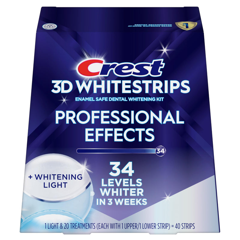 [Australia] - Crest 3D Whitestrips Professional Effects + LED Light – Teeth Whitening Kit, 1 Light + 20 Treatments, Each with 1 Upper/1Lower, 40 Strips – Crest 3DWhite Teeth Whitening Strips 