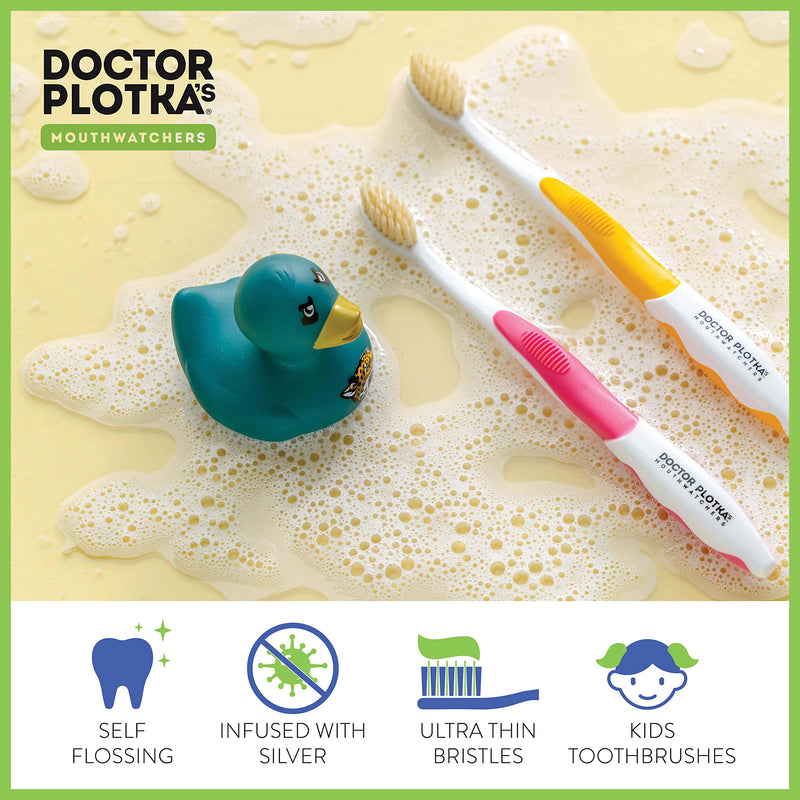 [Australia] - MOUTHWATCHERS Soft Childrens Flossing Manual Toothbrush, Value Pack of 4, Pink Toothbrushes for Kids & Teens, Ultra Clean, by Dr. Plotka's 