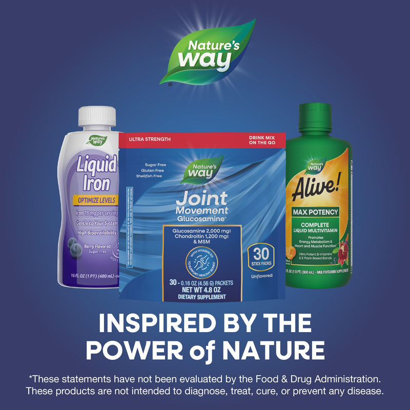 Nature's Way Joint Movement Glucosamine Drink Mix, Chondroitin, 30 ct | Ultra-Strength Formula with MSM, Hyaluronic Acid, and Vitamin D3 for Bone Support and Muscle Function*; Unflavored, No Sugar 4.8 Ounce (Pack of 1)