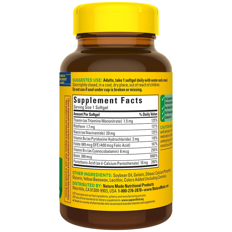 Nature Made Super B Complex Vitamins for Women and Men, 60 Softgels Unflavored 60 Count (Pack of 1)