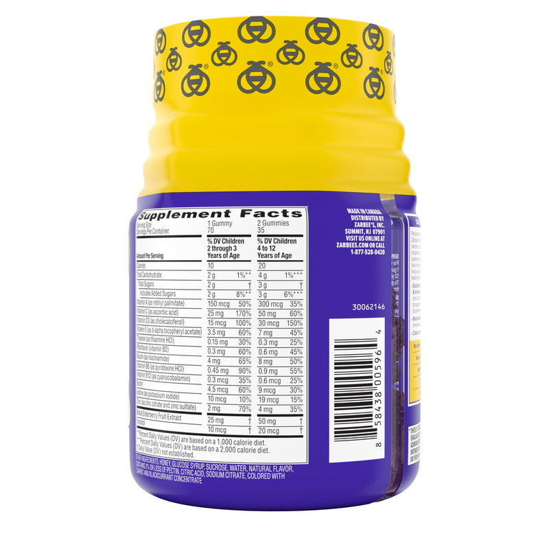 Zarbee's Complete Kids Multivitamin Gummies + Immune Support, Berry Flavor, Honey-Sweetened, Gluten-Free & Gelatin-Free, Vitamins A, C, D3, E, B6, B12, Folic Acid & B-Complex, 70 Count (Pack of 2) 70 Count (Pack of 2)