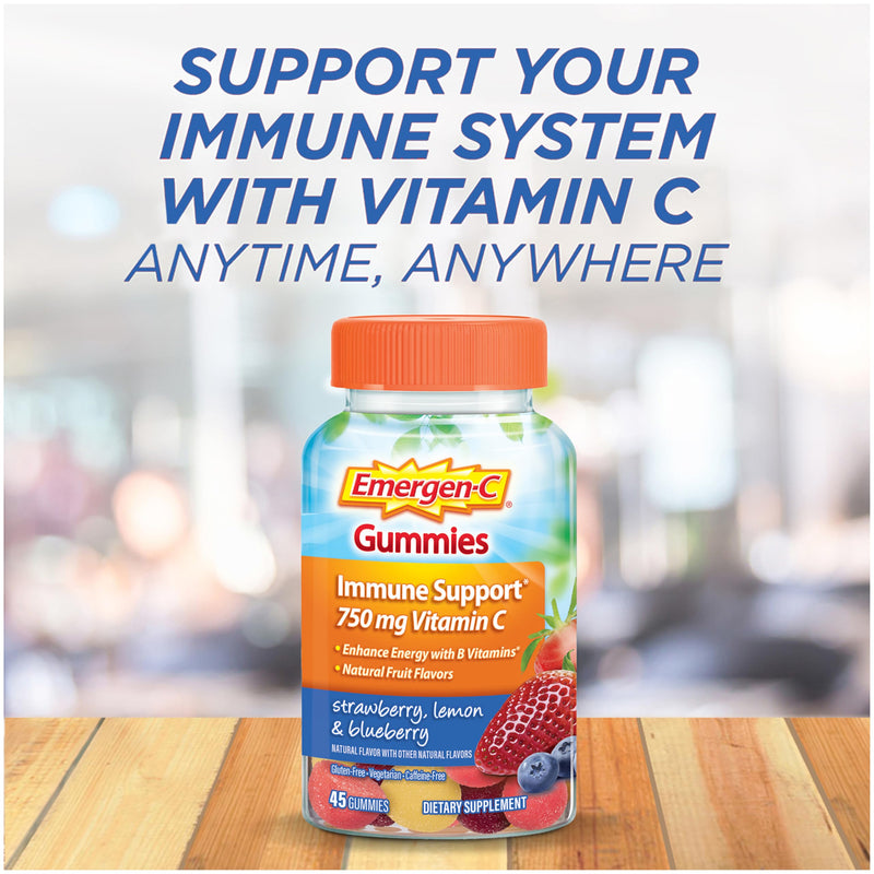 [Australia] - Emergen-C 750mg Vitamin C Gummies for Adults, Immune Support Gummies, Gluten Free, Strawberry, Lemon and Blueberry Flavors - 45 Count Berry 