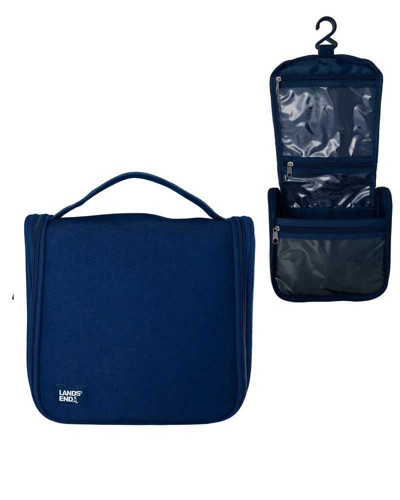 Lands' End Small Hanging Toiletry Bag for Travel, Canvas Hanging Dopp Kit | Hygiene Bag (Navy) Navy