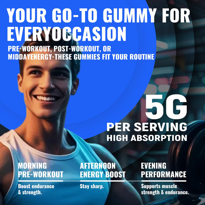 [Australia] - Creatine Monohydrate Gummies (5g) ‚Äì Pre-Workout Energy & Muscle Growth Support for Men & Women | Blueberry Electrolyte Gummies (135 Count) 135 Count (Pack of 1) 
