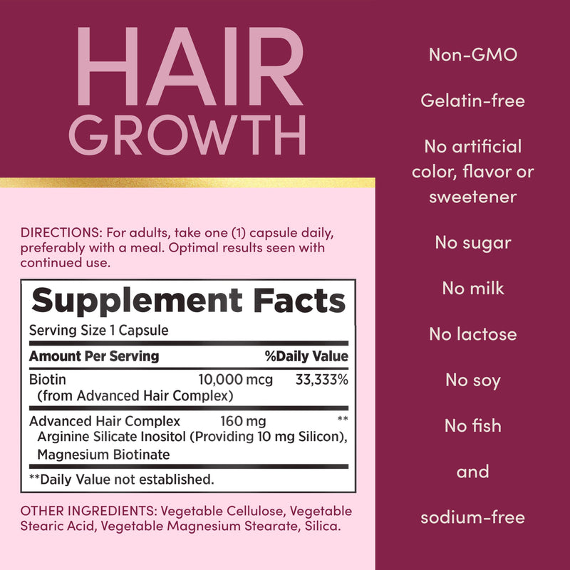 Nature's Bounty Optimal Solutions Hair Growth Vitamin Supplement, 30 Count