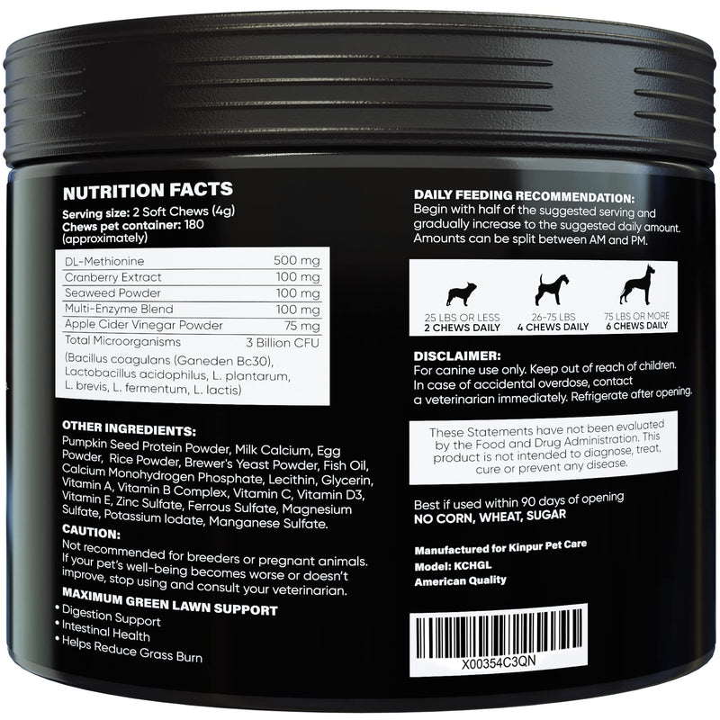 Green Lawn Chews for Dogs - Natural Dog Urine Neutralizer for Lawn with Cranberry, Probiotics, ACV & Digestive Enzymes - 180 Chews for Healthy Bladder, Urinary Tract - Grass Burn, Yellow Spots Treats Duck - 180 Chews (Pack of 2) - PawsPlanet Australia