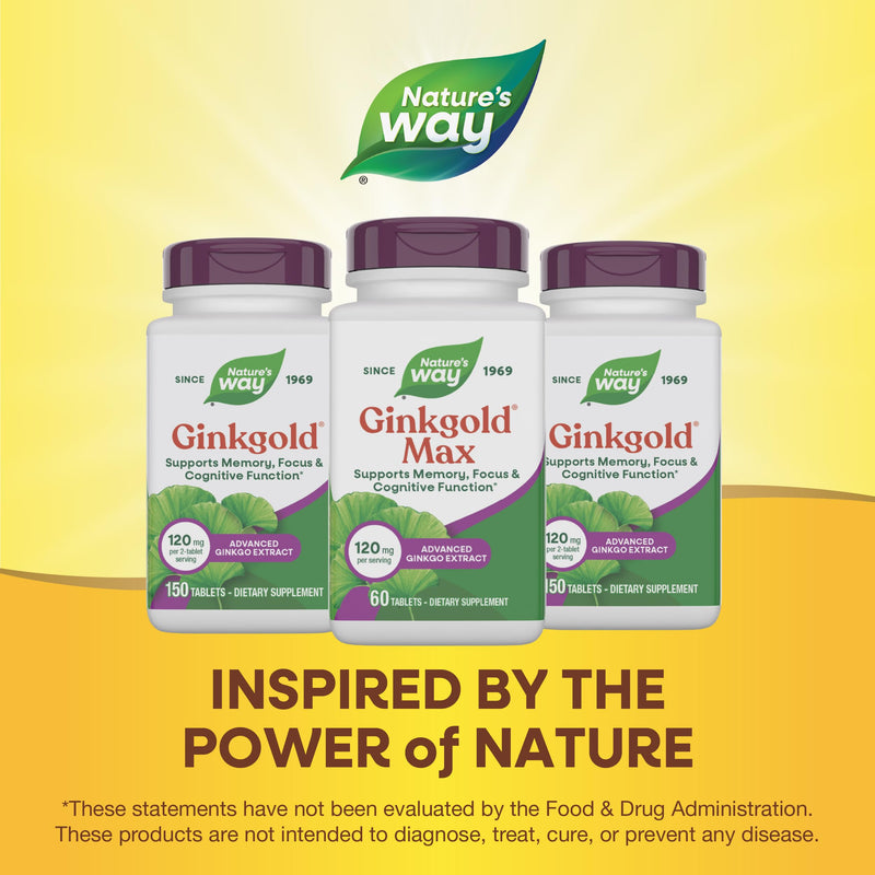 [Australia] - Nature's Way Ginkgold Max Advanced Ginkgo Extract, Supports Memory, Focus, and Concentration, and Cognitive Function*, Gluten free, Vegan, 60 Vegan Tablets (Packaging May Vary) 60 Count (Pack of 1) 