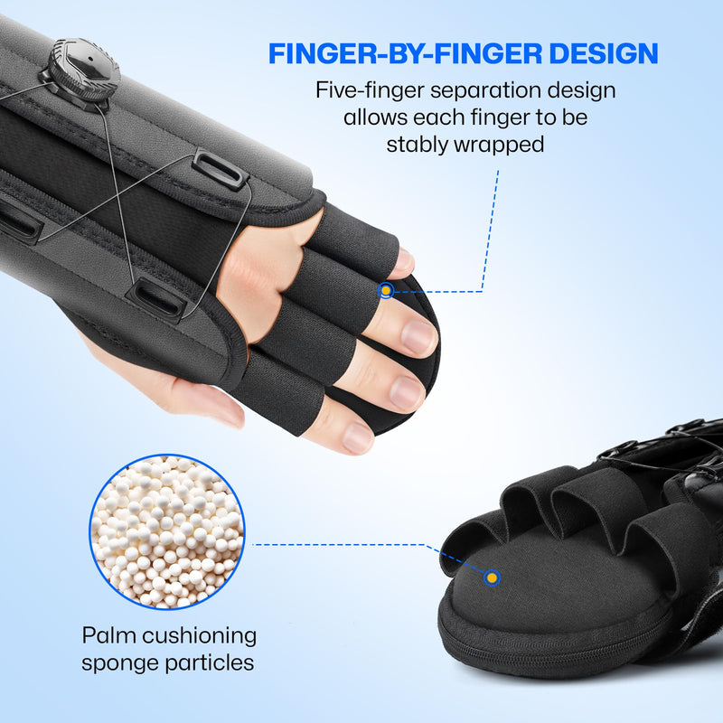 Resting Hand Splint with Adjustable Knob, Carpal Tunnel Wrist Brace Night Support with Removable Wrist Splint, Pain Relief for Stroke Recovery, Tendonitis, Arthritis, etc. Either Hand, S/M,L/XL L/XL