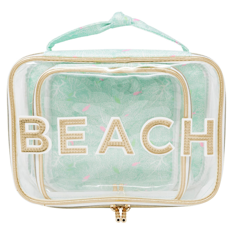 Lilly Pulitzer Beach Travel Pouch Set of 2, Fantastical for Home | Clear Cosmetic Travel Bag with Patch Letters, Handle, and TSA Approved Plastic Bottles and Toiletry Accessories