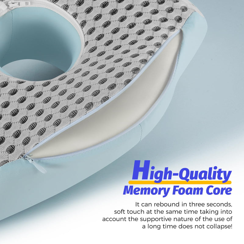 [Australia] - Ear Piercing Pillow for Side Sleepers with Ear Hole for CNH, Ear Pain Relief and Pressure Sores, Memory Foam Contoured Design Side Sleeping Pillow, Breathable Cotton Blend (Blue) 