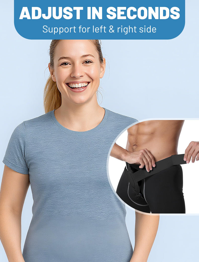 Hernia Belts for Women Inguinal, Hernia Belt for Women, Inguinal Hernia Support for Left or Right Side, Comfortable Adjustable Waist Strap with Removable Compression Pads, Black