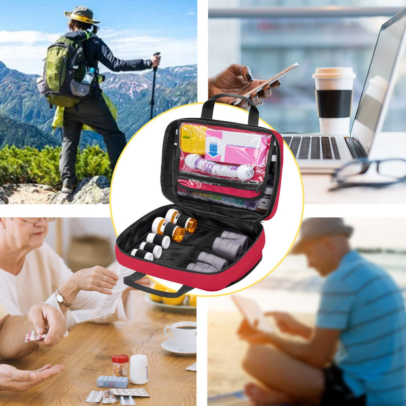 [Australia] - CURMIO Pill Bottle Organizer Portable Medicine Bag, Lockable Prescription Bottle Storage for Pill Bottles, Vitamins, Medical Supplements for Home Storage and Travel, Red (Empty Medicine Bag) 