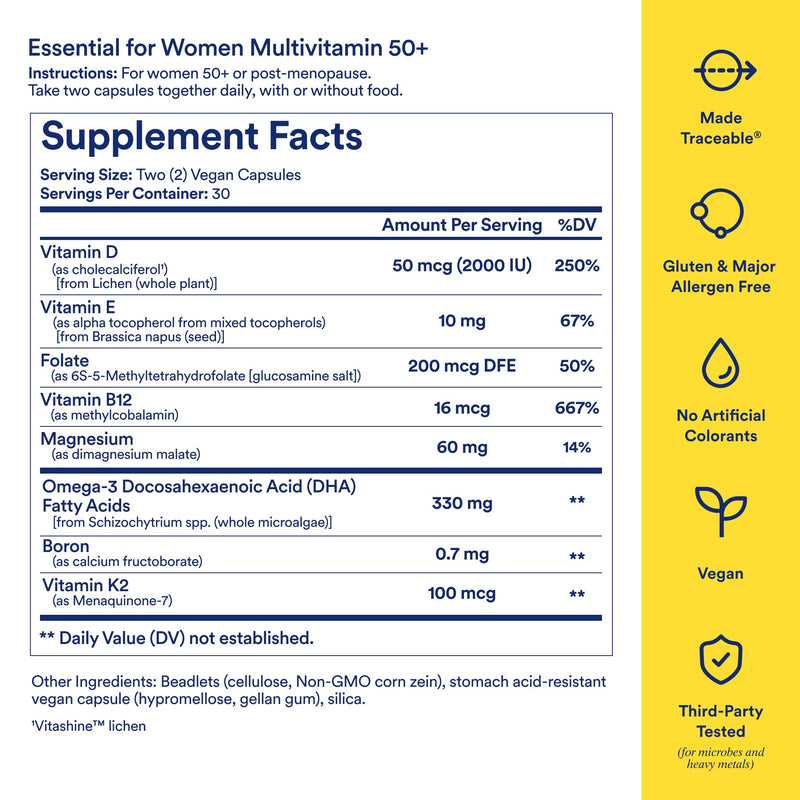 Ritual Women's 50+ Multivitamin - 60 Capsules - 30 Servings | Key Essential Vitamins and Minerals to Support Menopause, Energy, Heart, Bone, Brain Health* - Folate, DHA - Vegan - Mint
