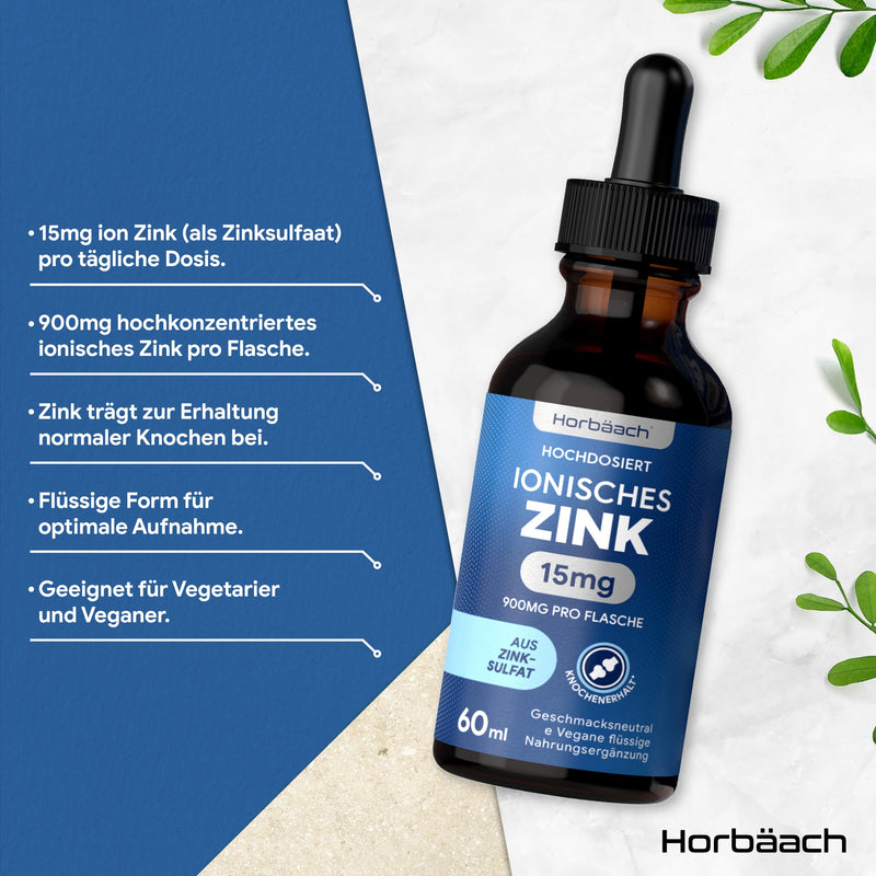 [Australia] - Zinc drops | 15mg premium ionic zinc sulfate per daily dose | Premium Ionic Zinc | Vegan | 60ml | Horbaach 