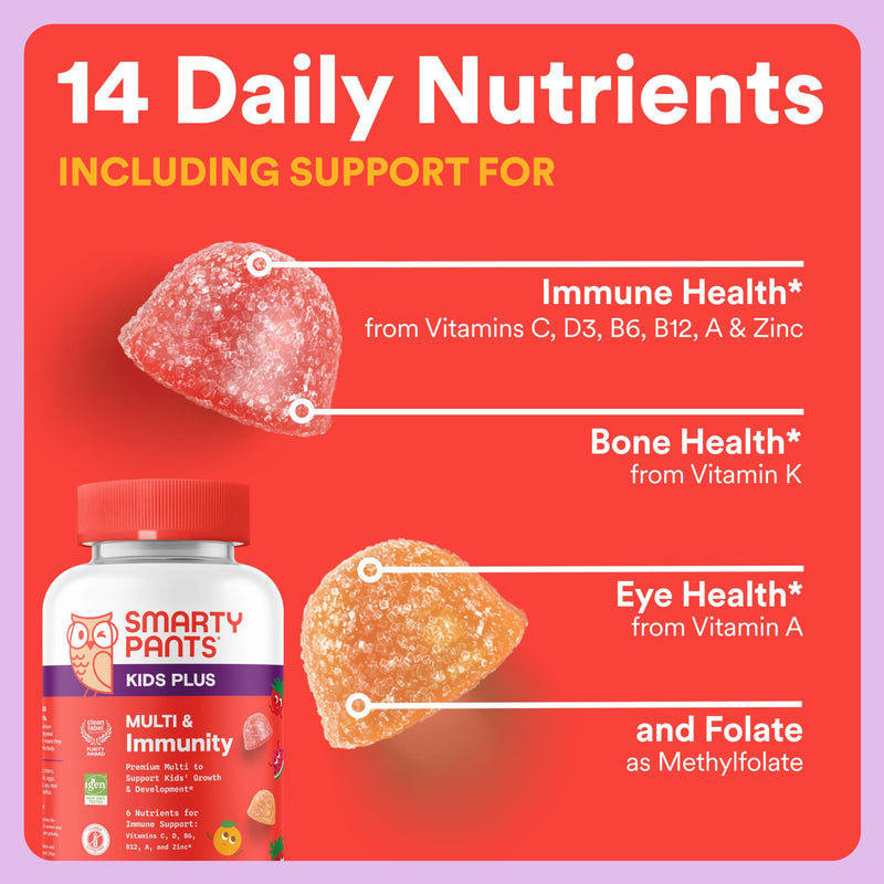 SmartyPants Kids Daily Nutrition & Immunity Bundle: Multivitamin + Multi & Immunity Gummies with Vitamins C, D3, B12, A & Zinc – Gluten Free, Non-GMO, 60 Count Each (Pack of 2)