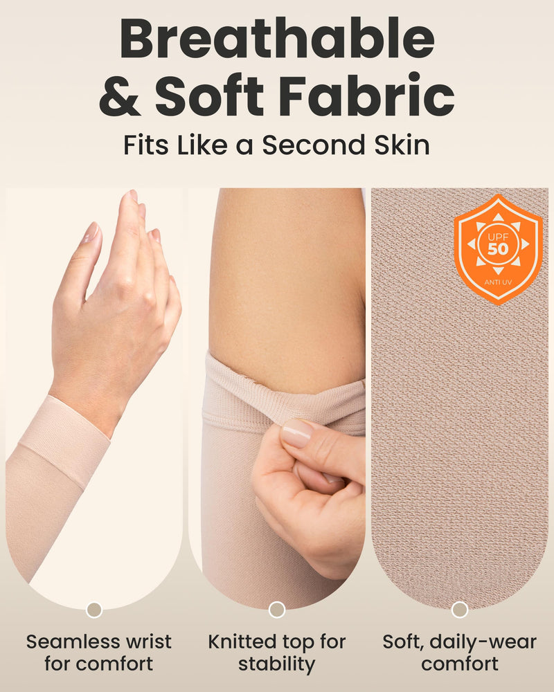 [Australia] - KEMFORD Compression Lymphedema Arm Sleeves for Women - 15-20 mmHg, 1 Pair, Beige, 3XL - Medical Arm Brace for Swelling, Edema, Circulation 