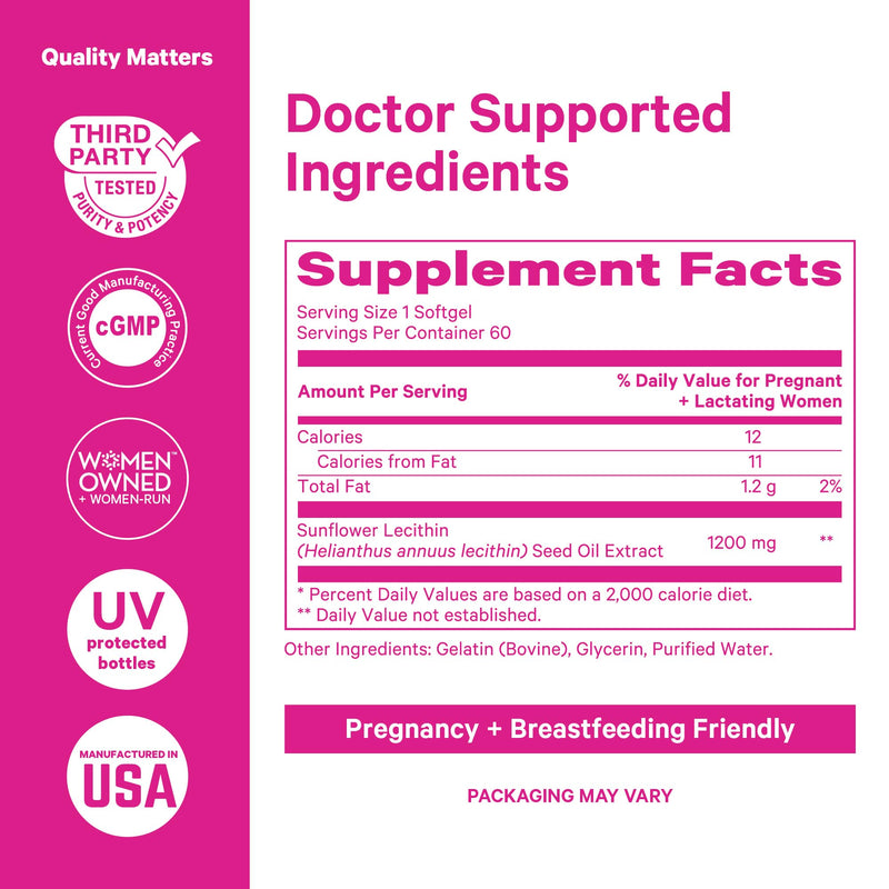 [Australia] - Pink Stork Sunflower Lecithin Supplement - 1200 mg for Clogged Milk Ducts - Breastfeeding Essentials for Postpartum Moms - Supports Breast Milk Flow - 60 Softgels 