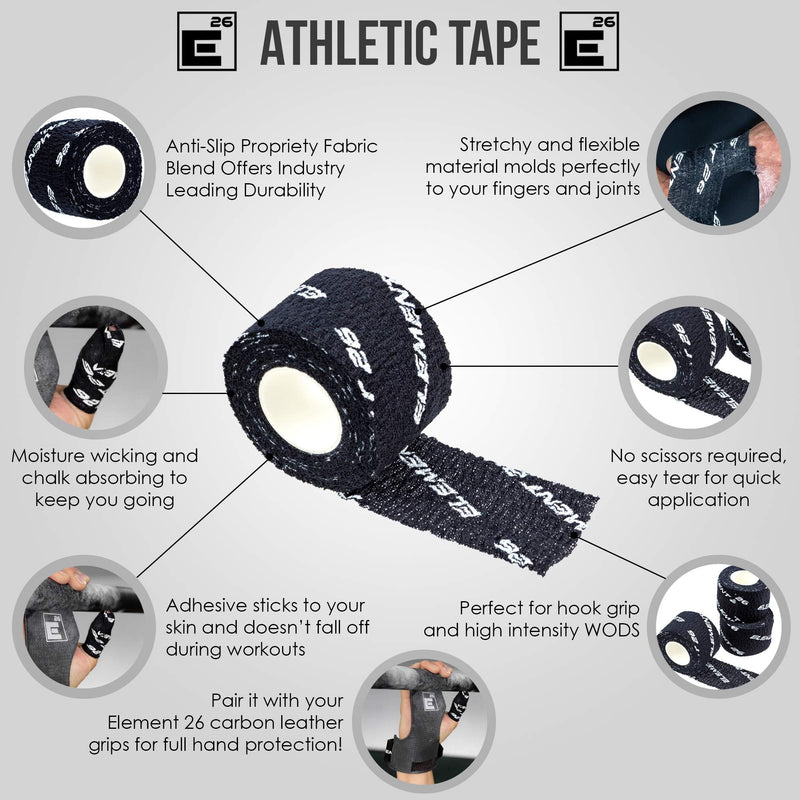 [Australia] - Element 26 Athletic Weight Lifting Tape - Premium Thumb and Finger Tape - Black Hook Grip Tape - Sticky and Stretchy Tape with Sweat Resistant Adhesive - Tape for WODs, Boxing, BJJ 3 Rolls - 1.5" Width 